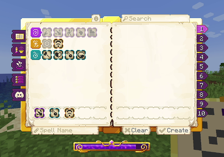 The spell creation interface in Ars Nouveau